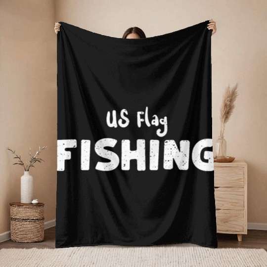 US Flag Fishing - Fishing Throw Blankets