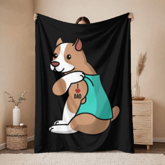 I Love Dad Pit Bull Throw Blankets