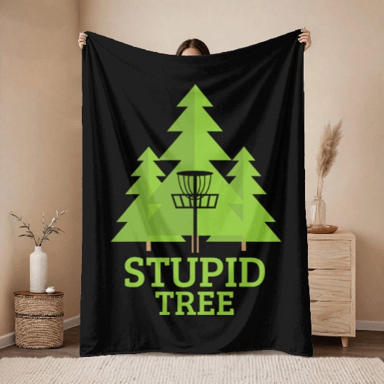 Disc Golf Stupid Tree Sports Meme Quote Gift Throw Blankets