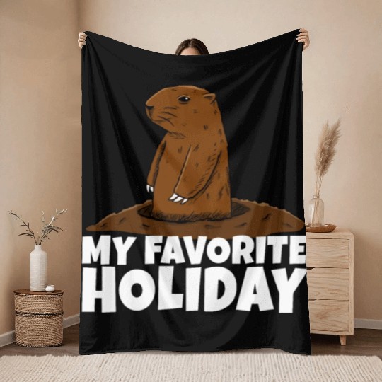 My Favourite Holiday Groundhog Throw Blankets