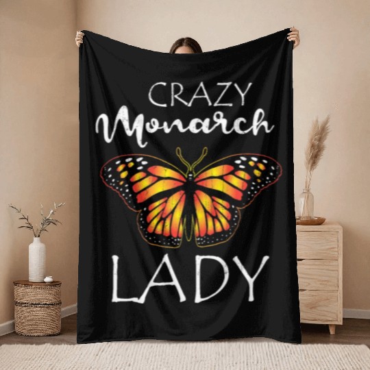Crazy Monarch Butterfly Lady Butterflie Lover Cute Throw Blankets