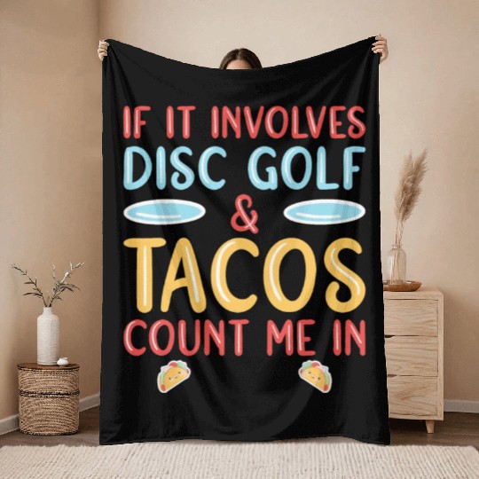 Disc Golf & Tacos Disc Golfer Throw Blankets