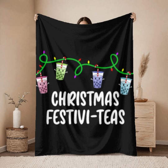 Boba Tea Relax Christmas Cute Kawaii Bubble Milk Throw Blankets