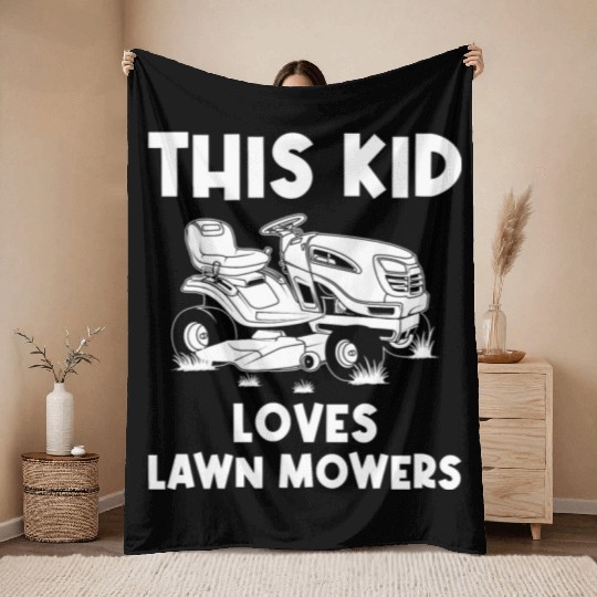 Funny Lawn Mowing Gift For Kids Lawn Mower Farm Throw Blankets