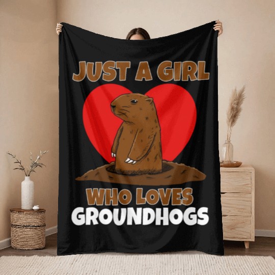 Just A Girl Who Loves Groundhog Throw Blankets