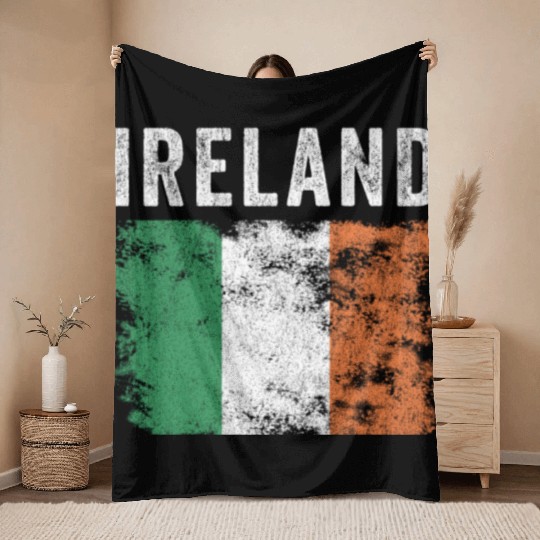 Ireland Flag Distressed - Irish Flag Throw Blankets