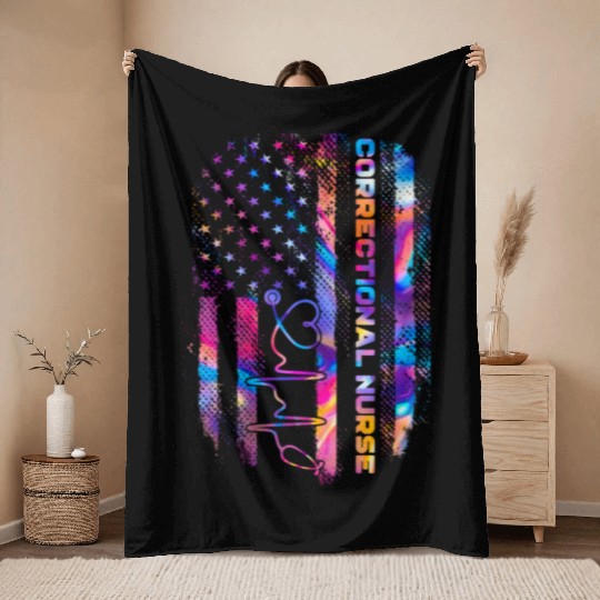 correctional nurse - US flag Throw Blankets
