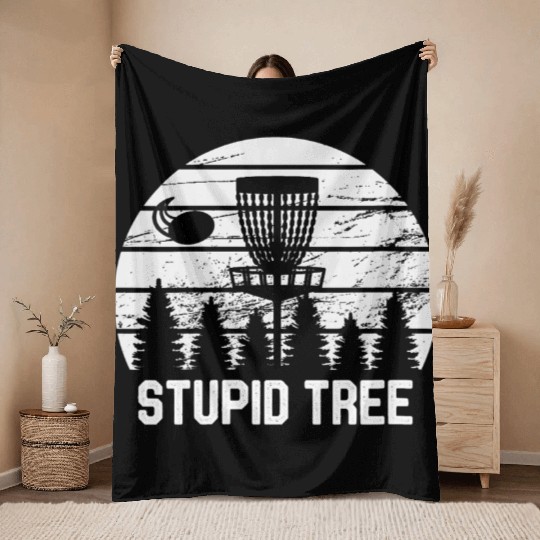 Womens Disc Golf Stupid Tree Vintage Throw Blankets Frisbee