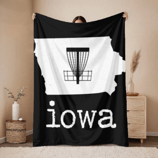 State of Iowa Disc Golf Throw Blankets Golfer Golfing