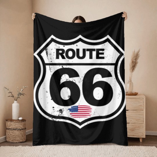 Vintage Route 66 retro style Throw Blankets