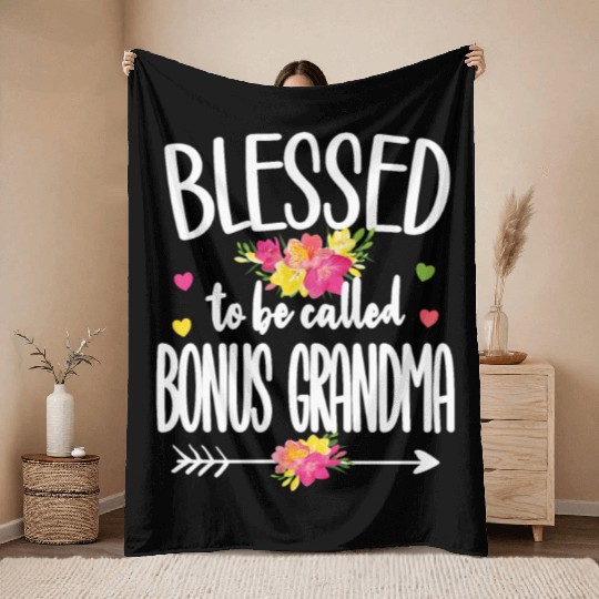 Blessed Bonus Grandma Proud Step Grandmother Gifts Throw Blankets