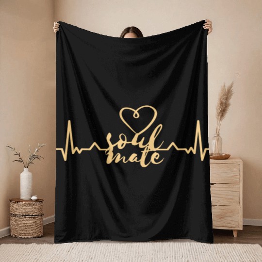 Soulmate Valentinsday heartbeat Throw Blankets