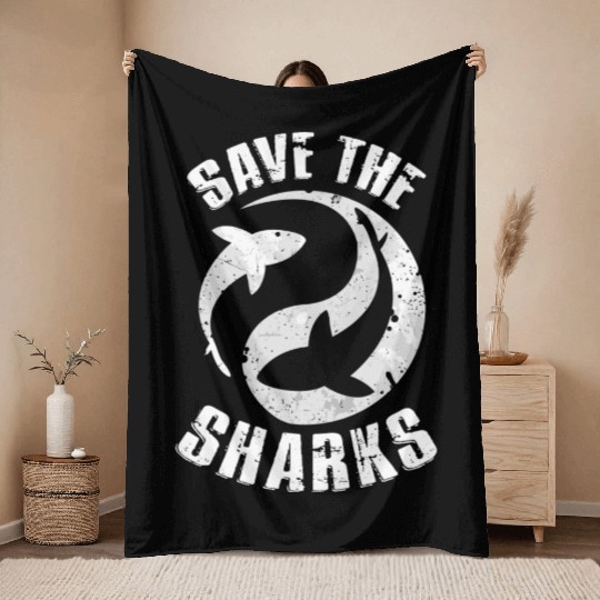 Save The Sharks Protect Ocean Scuba Diving Throw Blankets