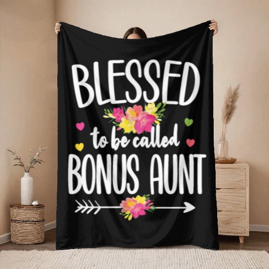 Blessed Bonus Aunt Proud Step Auntie Gifts Throw Blankets