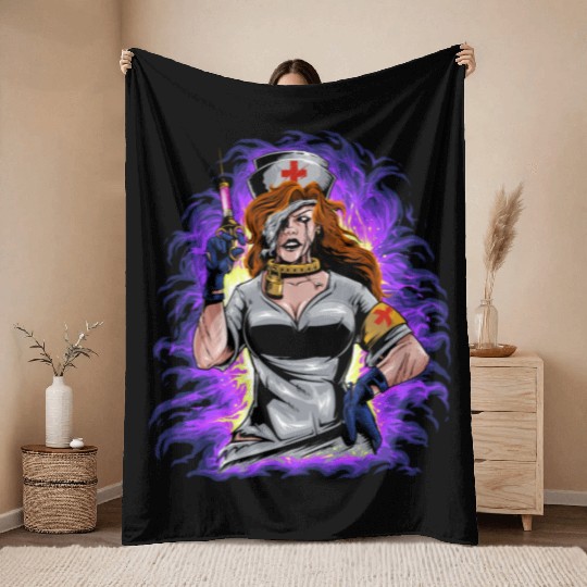 Angry Psychopathic Nurse Throw Blankets