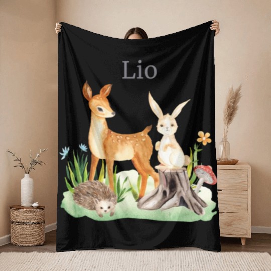 Waldtier Waldtier Reh Hase Hedgehog Flowers Name Throw Blankets