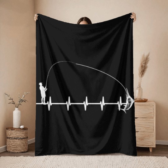 Fishing Heartbeat Gift Throw Blankets