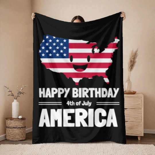 Happy Birthday America 4th of July American Flag Throw Blankets