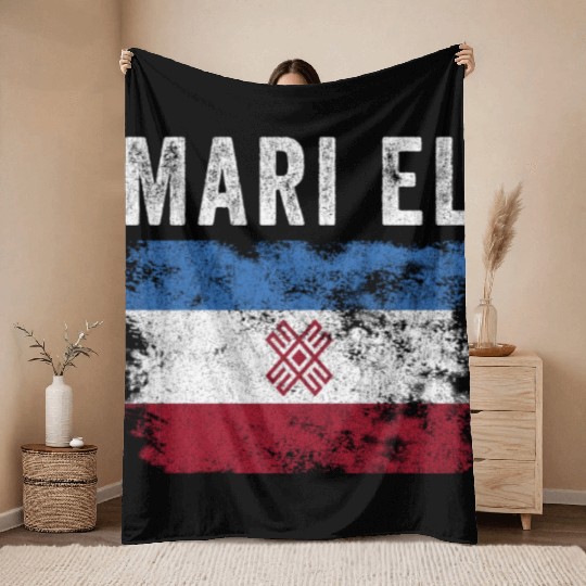 Mari El Flag Distressed - Mari Flag Throw Blankets