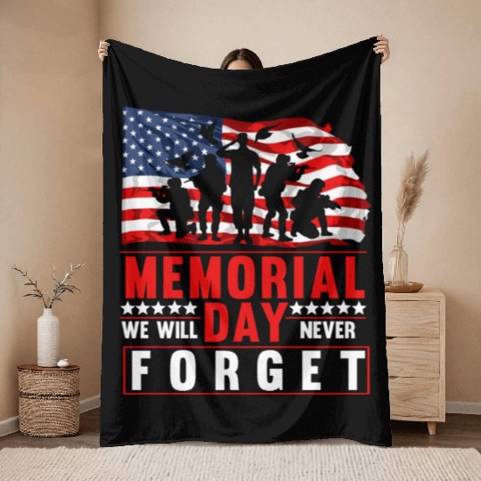 Memorial Day American Flag Soldiers Patriotic US Throw Blankets