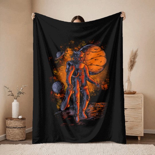 Lion astronauts in space Throw Blankets