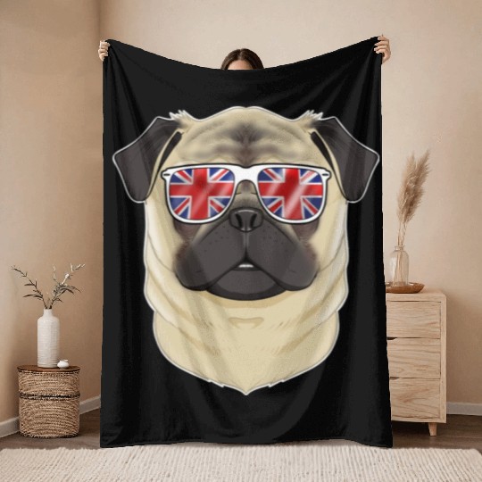 Pug UK Sunglasses I English Flag I Union Jack Throw Blankets