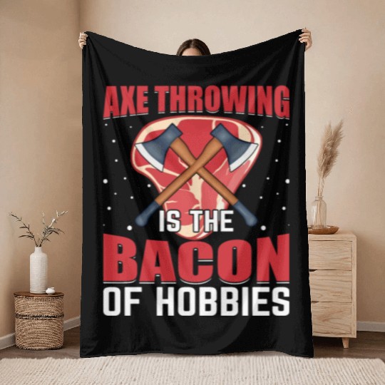 Axe Throwing Is the Bacon of Hobbies - Funny Pig Throw Blankets