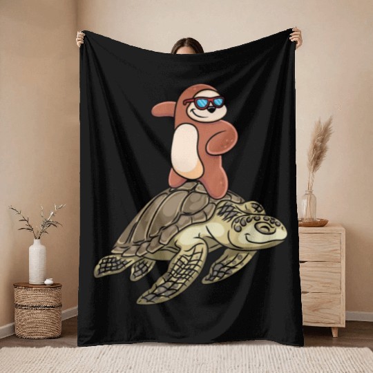 Sloth Surfing Turtle Slow Animal Lover Throw Blankets