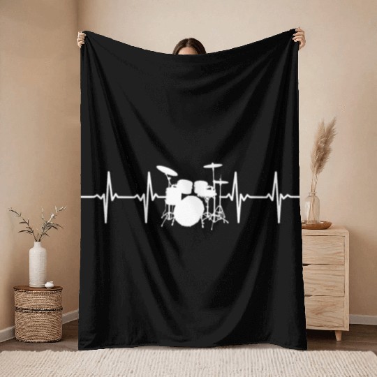 Heart Beat Drum Funny Drumming Drummer Throw Blankets