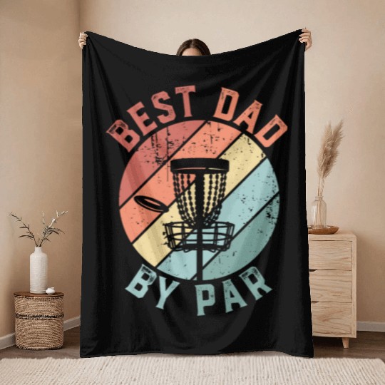 Retro Best Dad By Par Disc Golf Fathers Day Throw Blankets