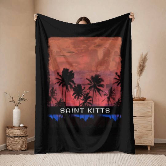 Saint Kitts Caribbean Vacation Souvenir Palm Tree Throw Blankets