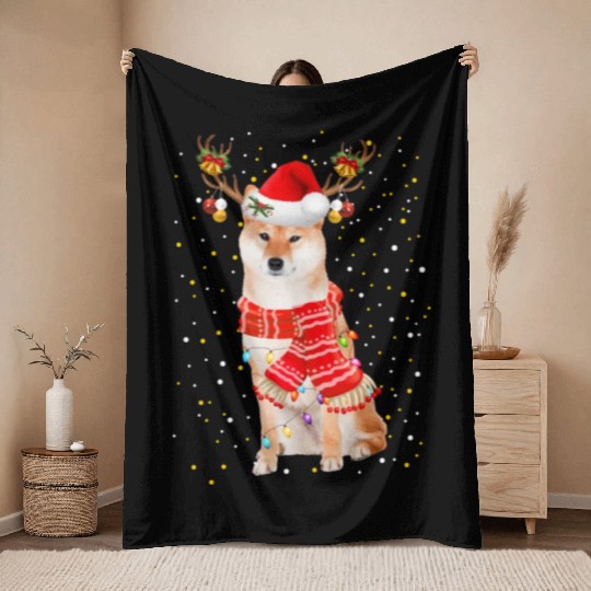 Akita Throw Blankets Akita Reindeer Christmas Light