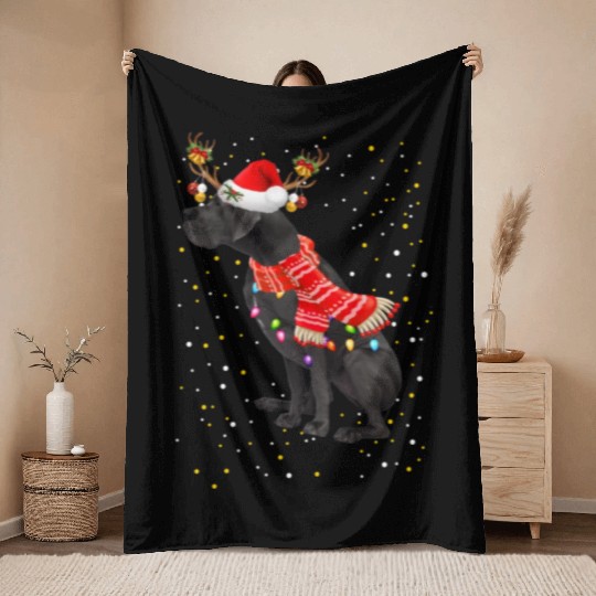 Great Dane Reindeer Christmas Light Throw Blankets