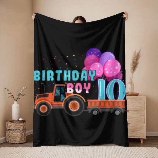 Birth Born Age 10 Year Old Boy Ranch Farm Tractor Throw Blankets