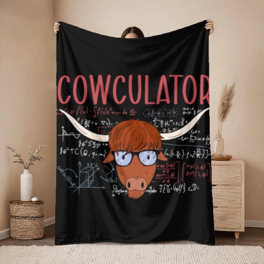Cowculator Highland Farmer Cow Whisperer Math Throw Blankets