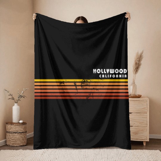 Retro Hollywood California Vintage Vacation Throw Blankets