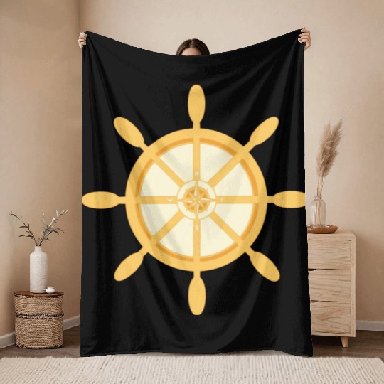 Ship's Wheel, nautical star & cardinal points Throw Blankets