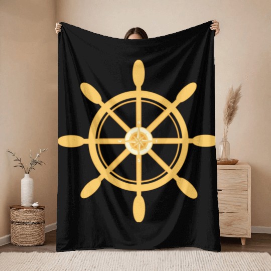 Ship's Wheel, nautical star & cardinal directions Throw Blankets