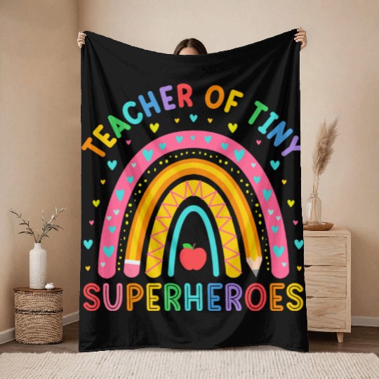 Teacher Of Tiny Superheroes Funny Pre-k Teacher Throw Blankets