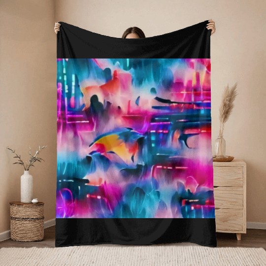 Abstract watercolor pattern in retro neon colors Throw Blankets