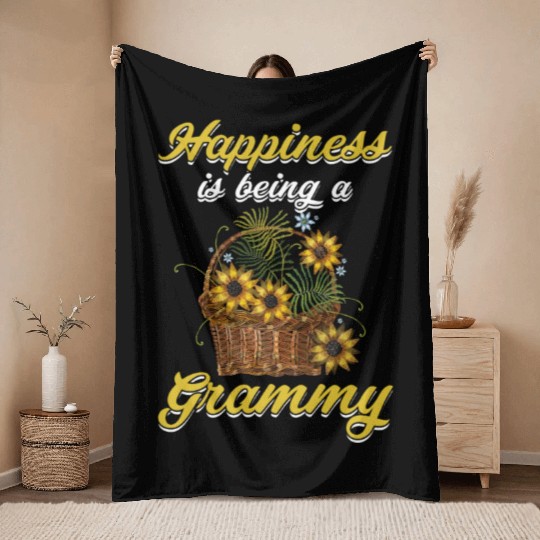 Grandma Happiness Sunflower Grandmom Garden Throw Blankets