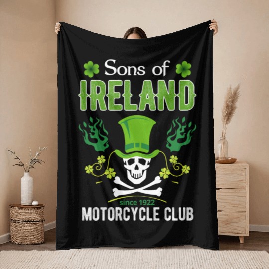 Ireland Motorcycle Club Irish Biker Throw Blankets