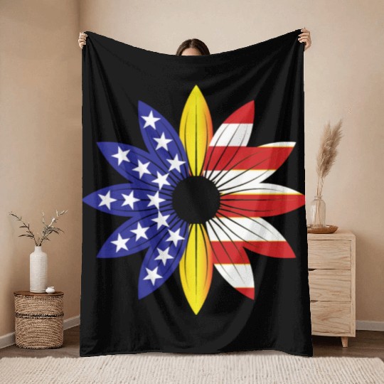 USA Sunflower Lover Throw Blankets