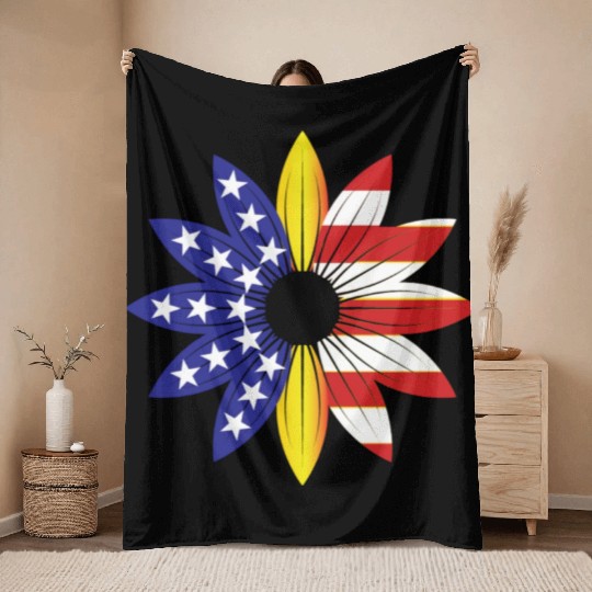 USA Sunflower Lover Throw Blankets