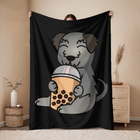 Boba Bubble Tea Irish Wolfhound Throw Blankets
