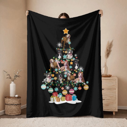 Pitbull Puppies Christmas Tree In A Bowl Funny Throw Blankets