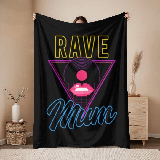 EDM Rave Techno 80s Rave Mum Throw Blankets