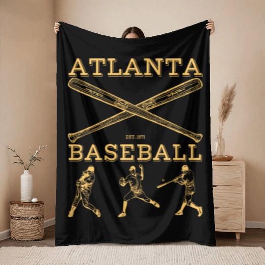 Vintage Atlanta Baseball est 01 Throw Blankets