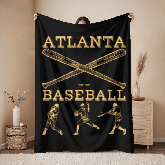 Vintage Atlanta Baseball est 01 Throw Blankets