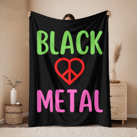 Black Metal Peace Love Symbol Throw Blankets